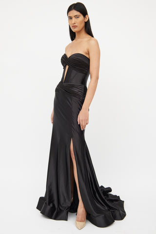 Black Satin Pleated Corset Gown