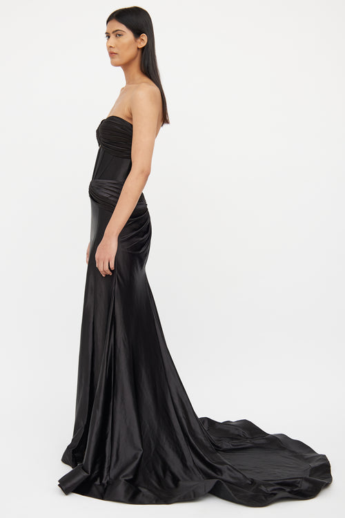 Black Satin Pleated Corset Gown