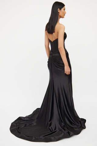 Black Satin Pleated Corset Gown