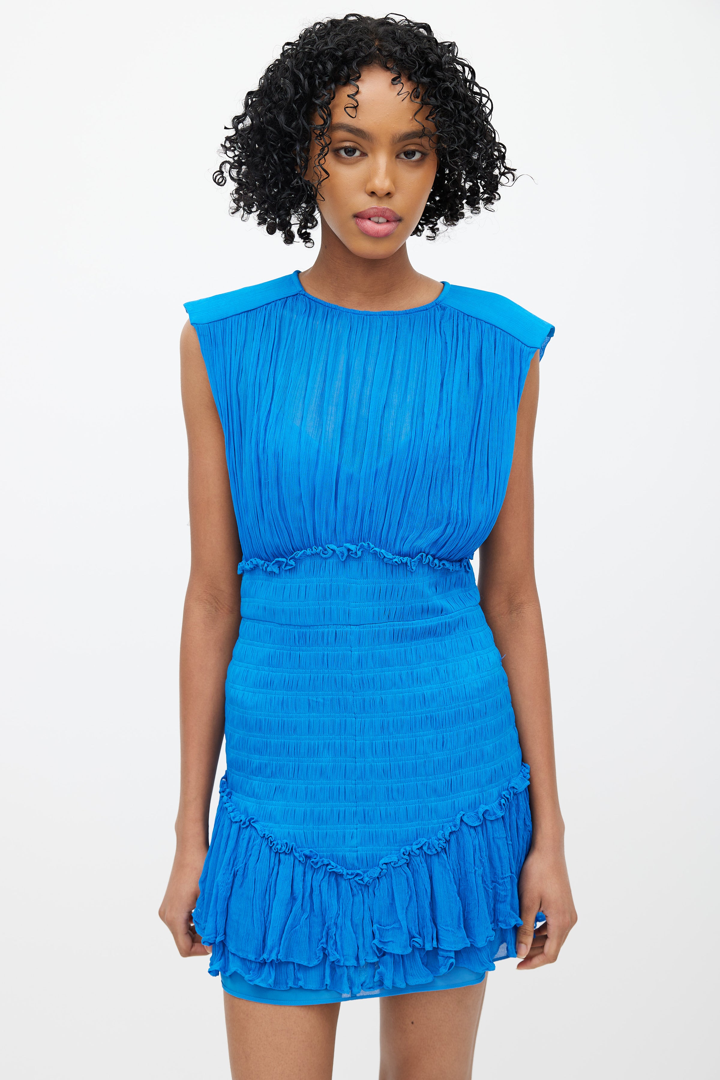 Shona Joy // Blue Smocked Ruffled Dress VSP Consignment Shona Joy // Blue Smocked Ruffled Dress VSP Consignment