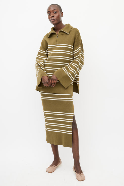 Shona Joy Green & Cream Ribbed Sweater & Skirt Set