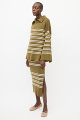 Shona Joy Green & Cream Ribbed Sweater & Skirt Set