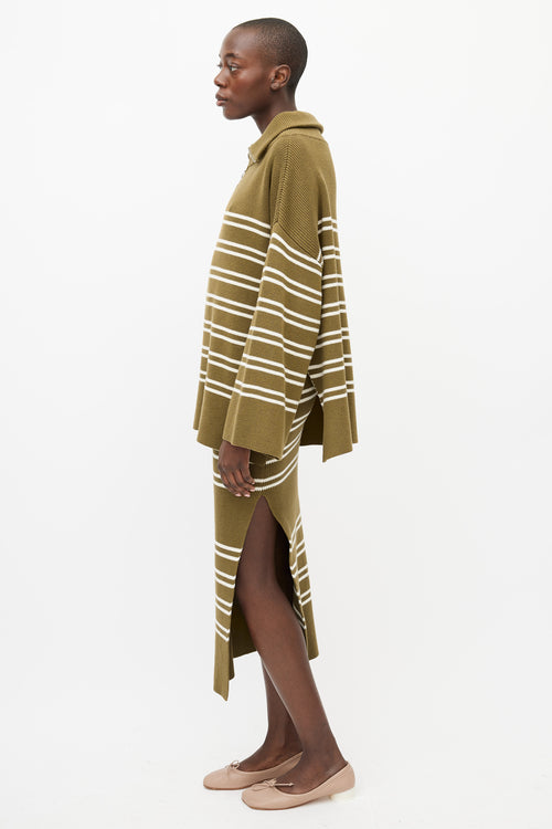 Shona Joy Green & Cream Ribbed Sweater & Skirt Set