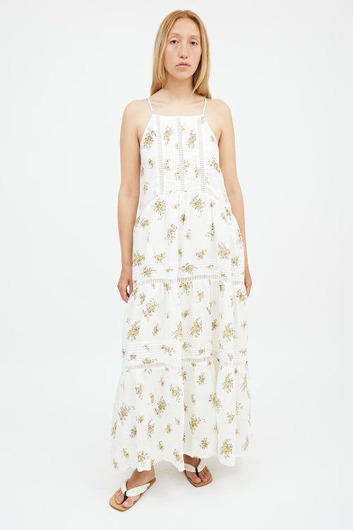 Shona Joy White & Yellow Floral Tiered Dress