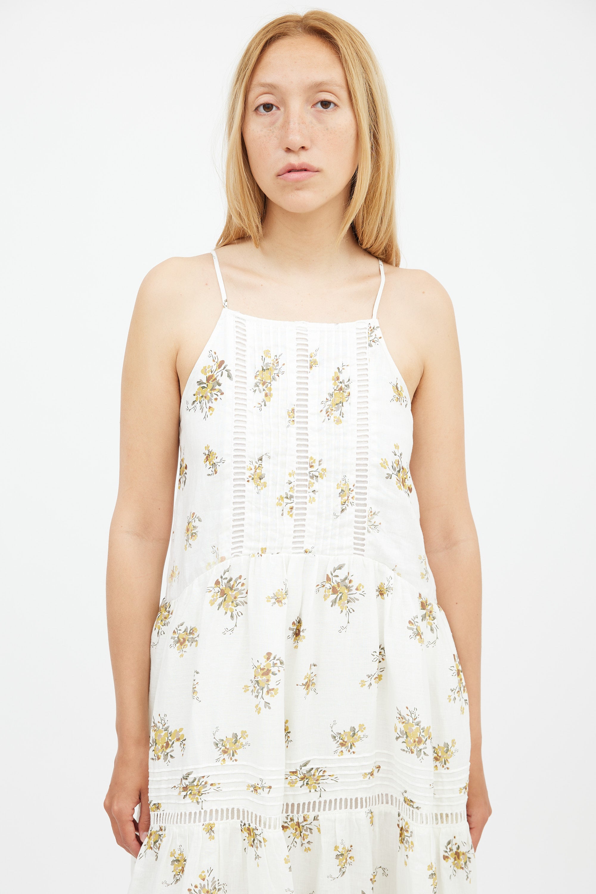 Shona Joy // White & Yellow Floral Tiered Dress VSP Consignment Shona Joy // White & Yellow Floral Tiered Dress VSP Consignment