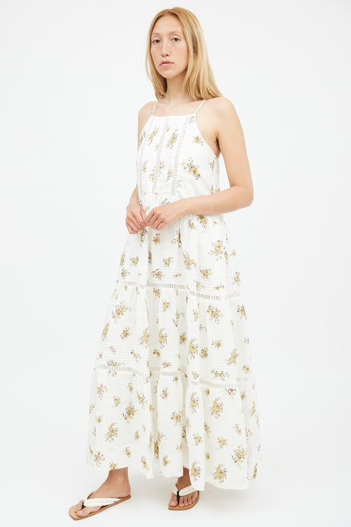 Shona Joy White & Yellow Floral Tiered Dress