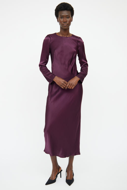 Shona Joy Burgundy Satin Long Sleeve Maxi Dress