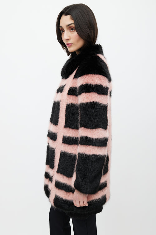 Shrimps Black & Pink Faux Fur Grid Coat