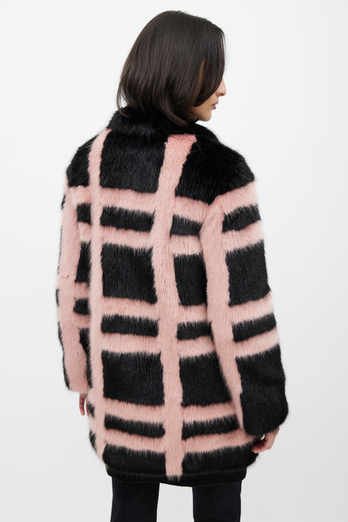 Shrimps Black & Pink Faux Fur Grid Coat