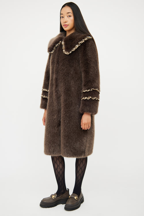 Brown Ruffle Faux Fur Coat