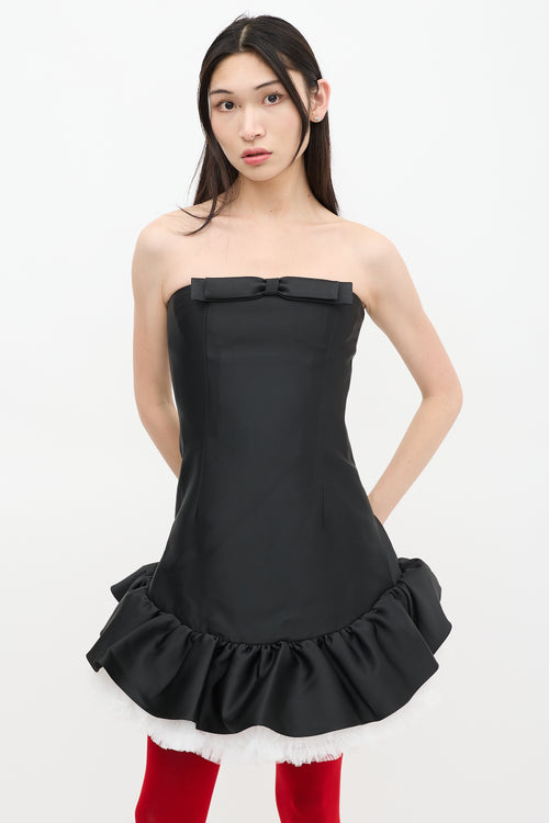 Shushu/Tong Black Satin Bowknot Strapless Dress