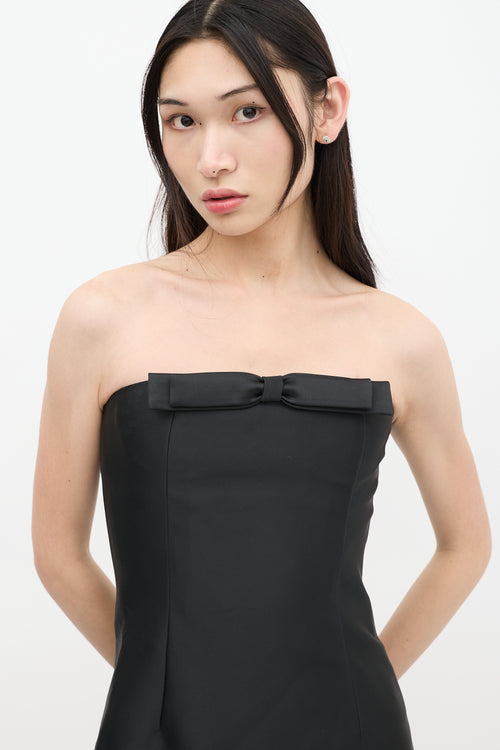 Shushu/Tong Black Satin Bowknot Strapless Dress