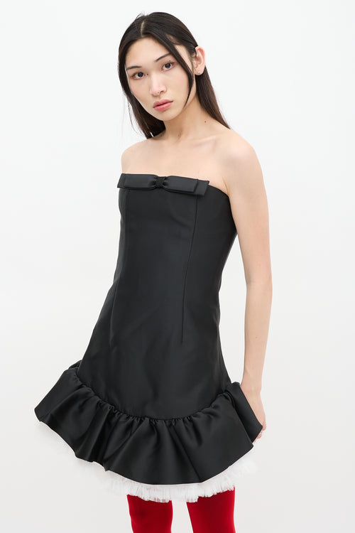 Shushu/Tong Black Satin Bowknot Strapless Dress