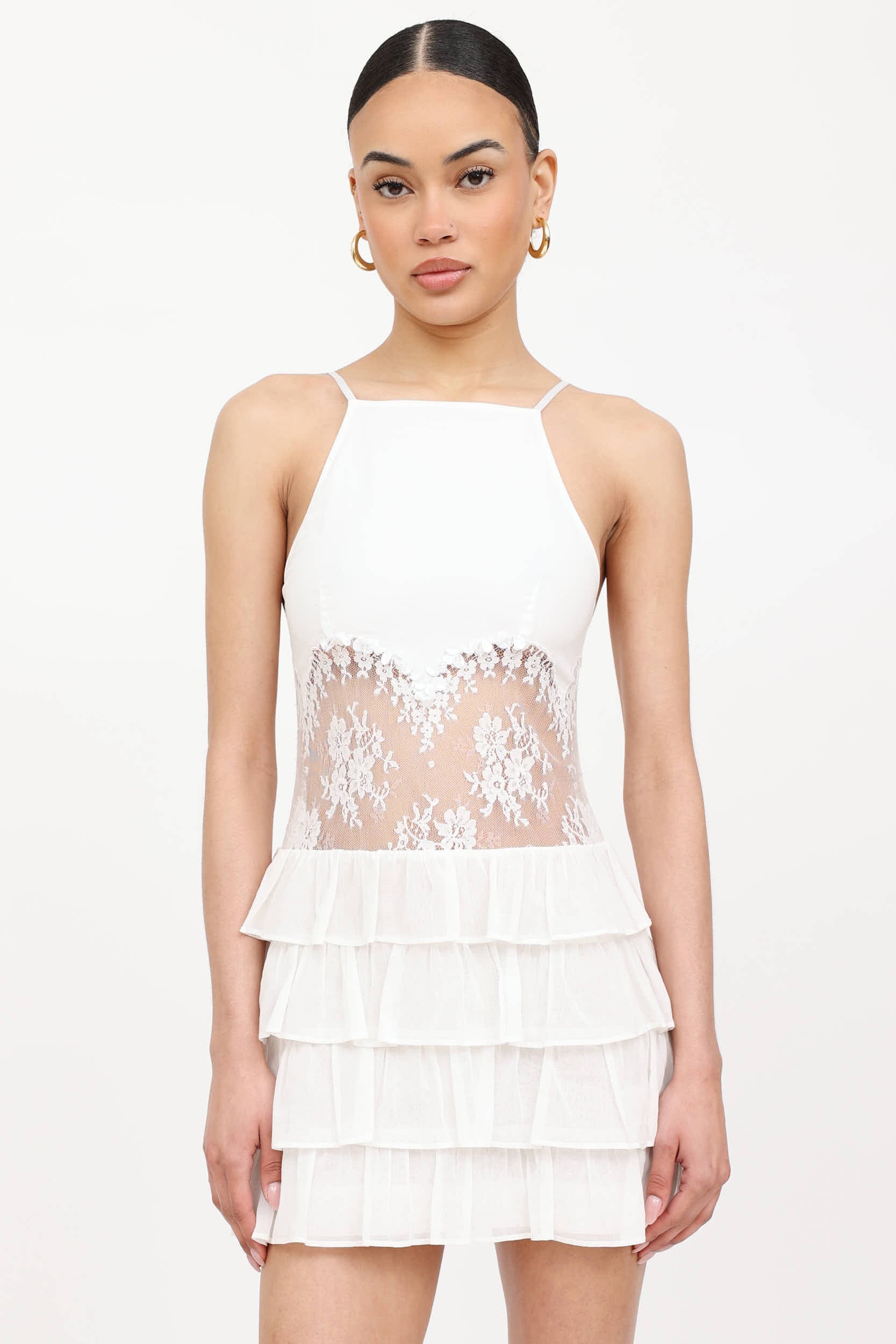 sheer lace corset dress Ivory Sheer Lace Corset Bodice Maxi Dress main image 1