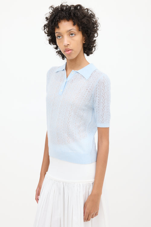 Shushu/Tong Blue Mesh Knit Polo Sweater