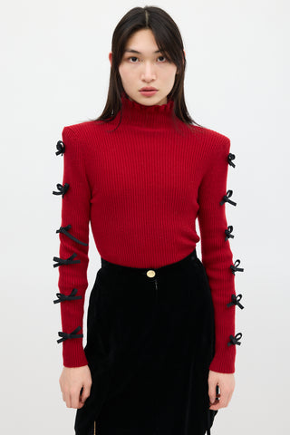 Shushu/Tong Red & Black Wool Bow Knit Sweater