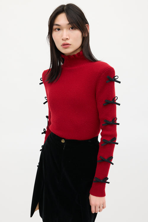 Shushu/Tong Red & Black Wool Bow Knit Sweater