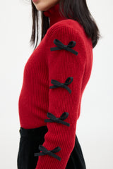 Shushu/Tong Red & Black Wool Bow Knit Sweater