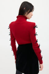 Shushu/Tong Red & Black Wool Bow Knit Sweater