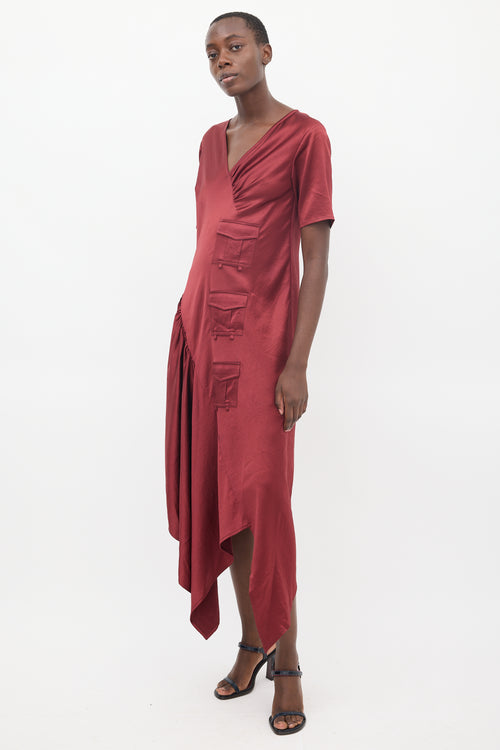 Sies Marjan Burgundy Asymmetrical Multi Pocket Dress