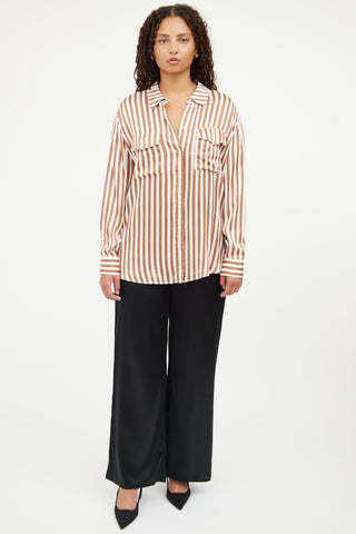 Silk Laundry Brown & White Stripe Button Top