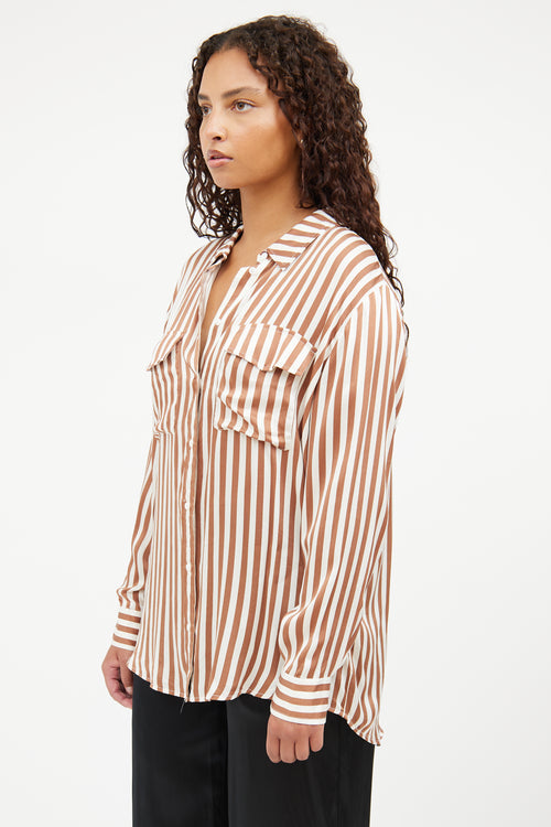 Silk Laundry Brown & White Stripe Button Top