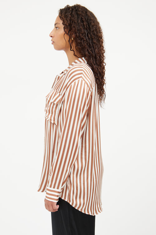 Silk Laundry Brown & White Stripe Button Top