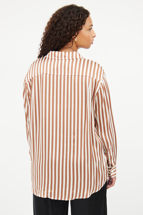 Silk Laundry Brown & White Stripe Button Top