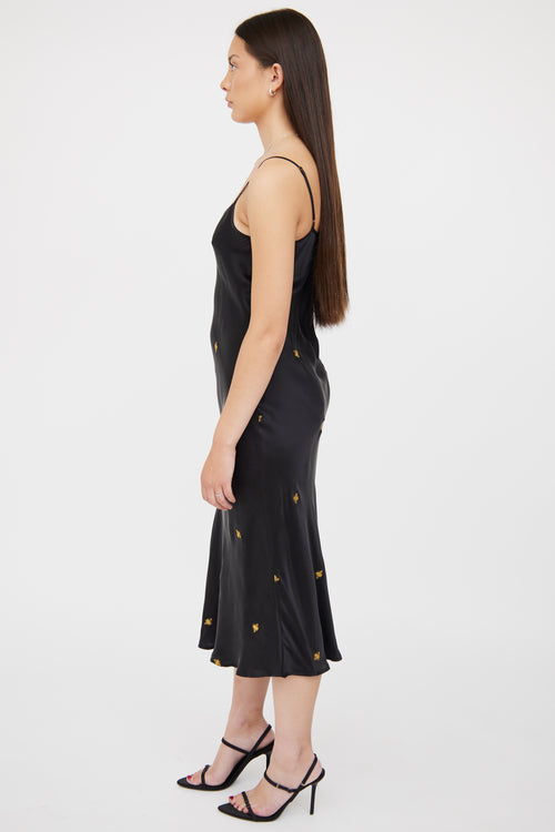 Silk Laundry Black Print Slip Dress