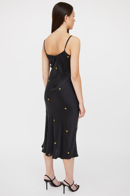 Silk Laundry Black Print Slip Dress