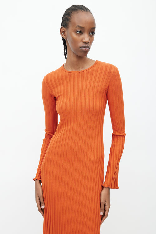 Simon Miller Orange Ribbed Long Sleeve Dress