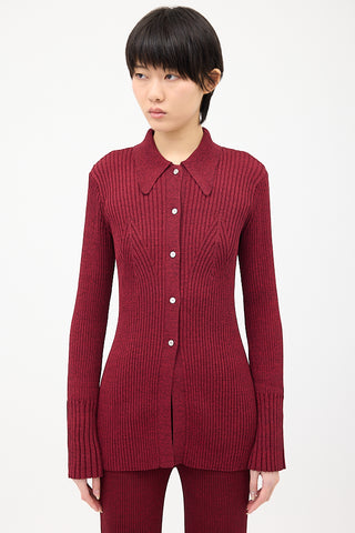 Simon Miller Red Palo Ribbed Knit Button Up Top