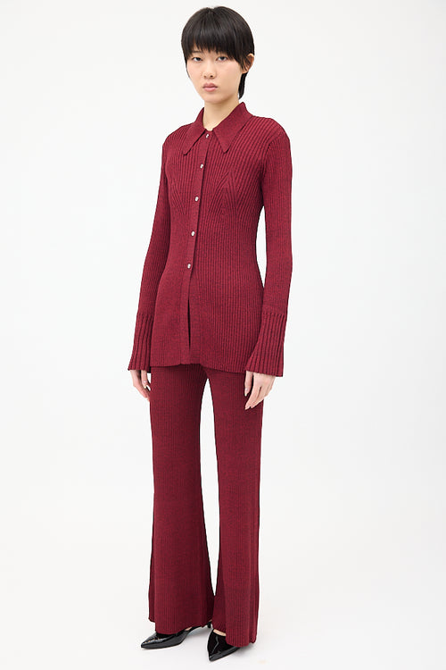 Simon Miller Red Palo Ribbed Knit Button Up Top