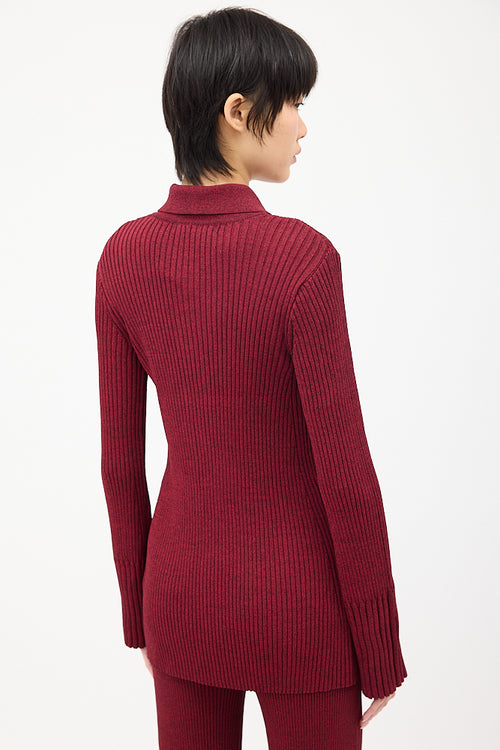 Simon Miller Red Palo Ribbed Knit Button Up Top