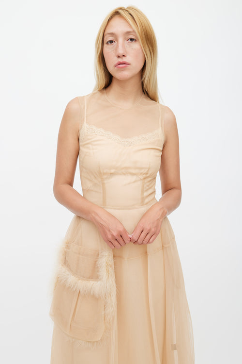 Simone Rocha Beige Tulle & Feather Sheer Dress