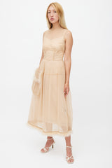 Simone Rocha Beige Tulle & Feather Sheer Dress