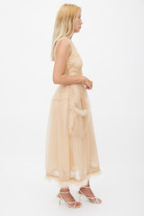 Simone Rocha Beige Tulle & Feather Sheer Dress