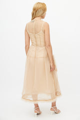 Simone Rocha Beige Tulle & Feather Sheer Dress