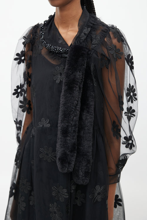 Simone Rocha Black Floral Sheer Jewel Dress
