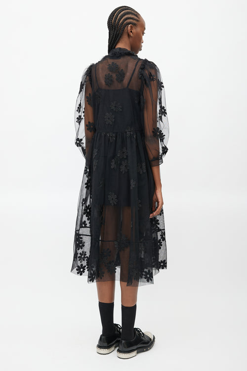 Simone Rocha Black Floral Sheer Jewel Dress