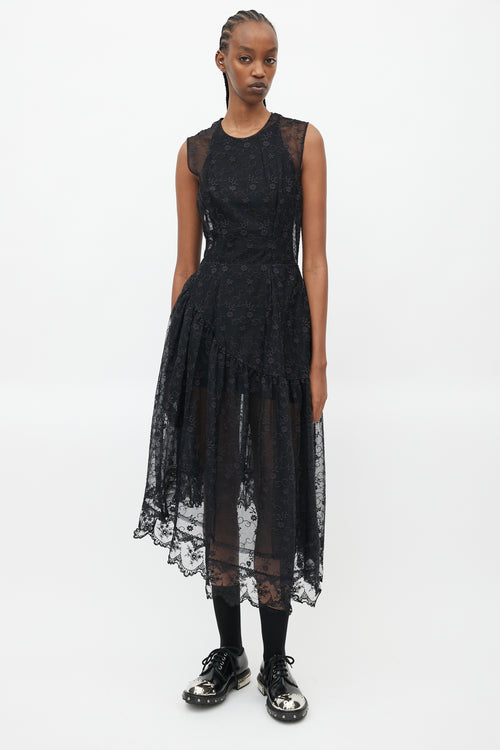 Simone Rocha Black Floral Lace Sheer Dress