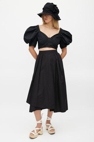 Simone Rocha Black Floral Puff Sleeve Cropped Top
