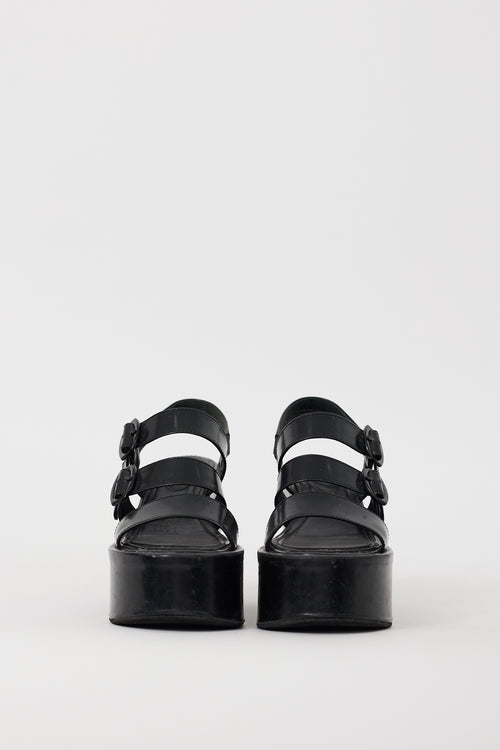 Simone Rocha Black Leather Cross Strap Platform Sandal