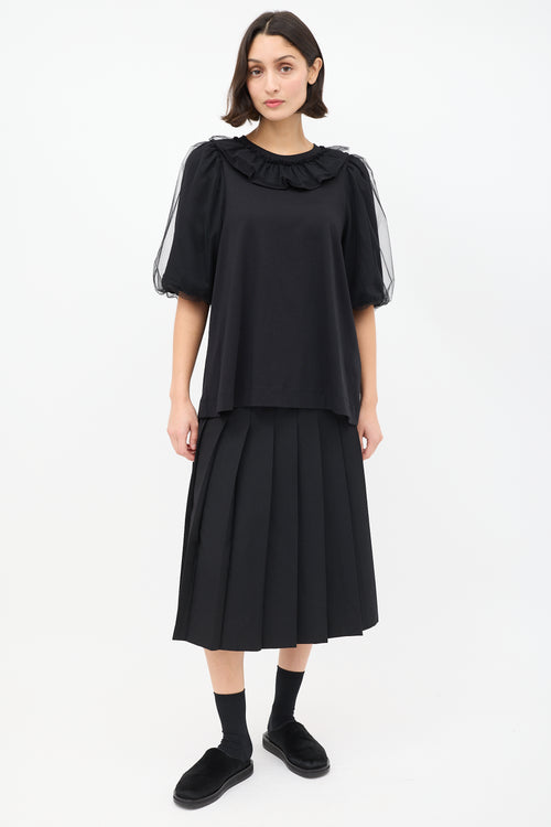 Simone Rocha Black Tulle Overlay Puff Sleeve T-Shirt