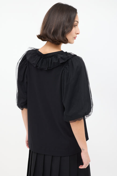 Simone Rocha Black Tulle Overlay Puff Sleeve T-Shirt