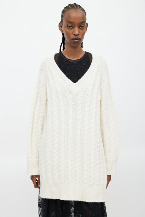Simone Rocha Cream Cableknit V-Neck Sweater