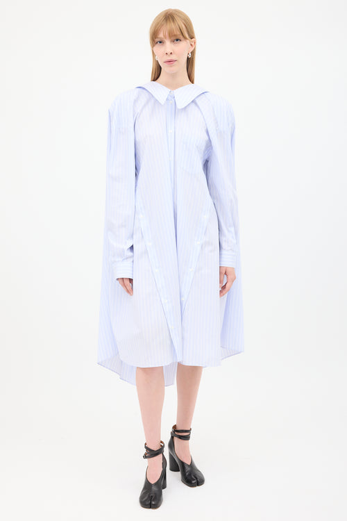 Simone Rocha Light Blue & White Pinstripe Four Sleeve Shirt Dress