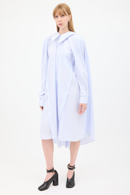 Simone Rocha Light Blue & White Pinstripe Four Sleeve Shirt Dress