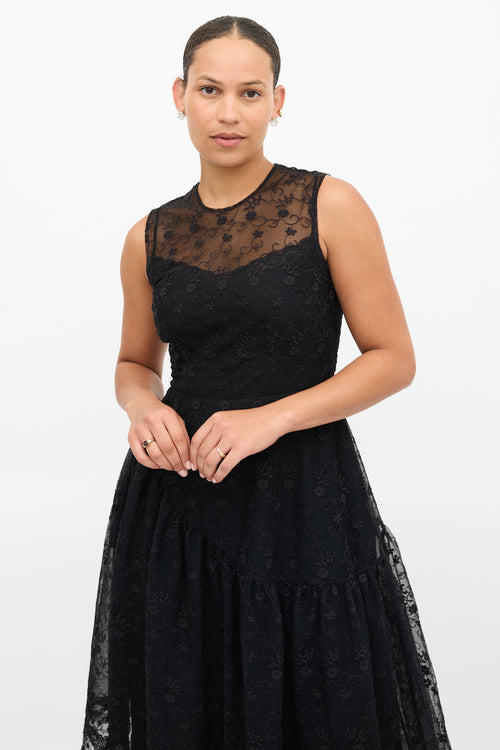 Simone Rocha Mesh Floral Asymmetrical Dress