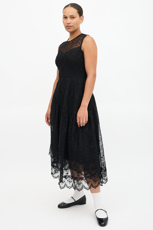 Simone Rocha Mesh Floral Asymmetrical Dress